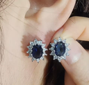 Arete Diana Azul Plata .925 con baño de rodio