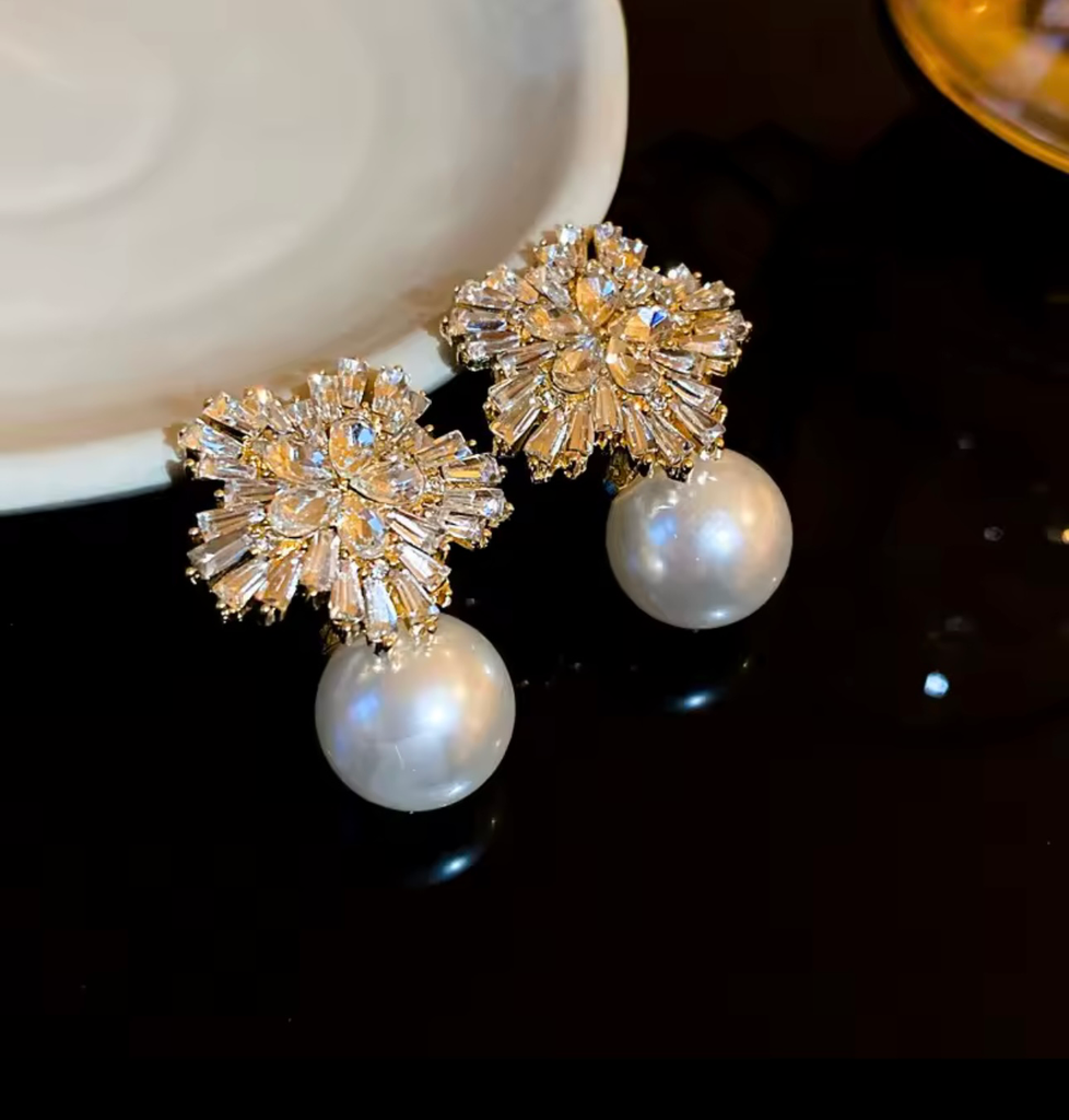 Arete Sowflakes Dorado Plata .925 con baño de rodio