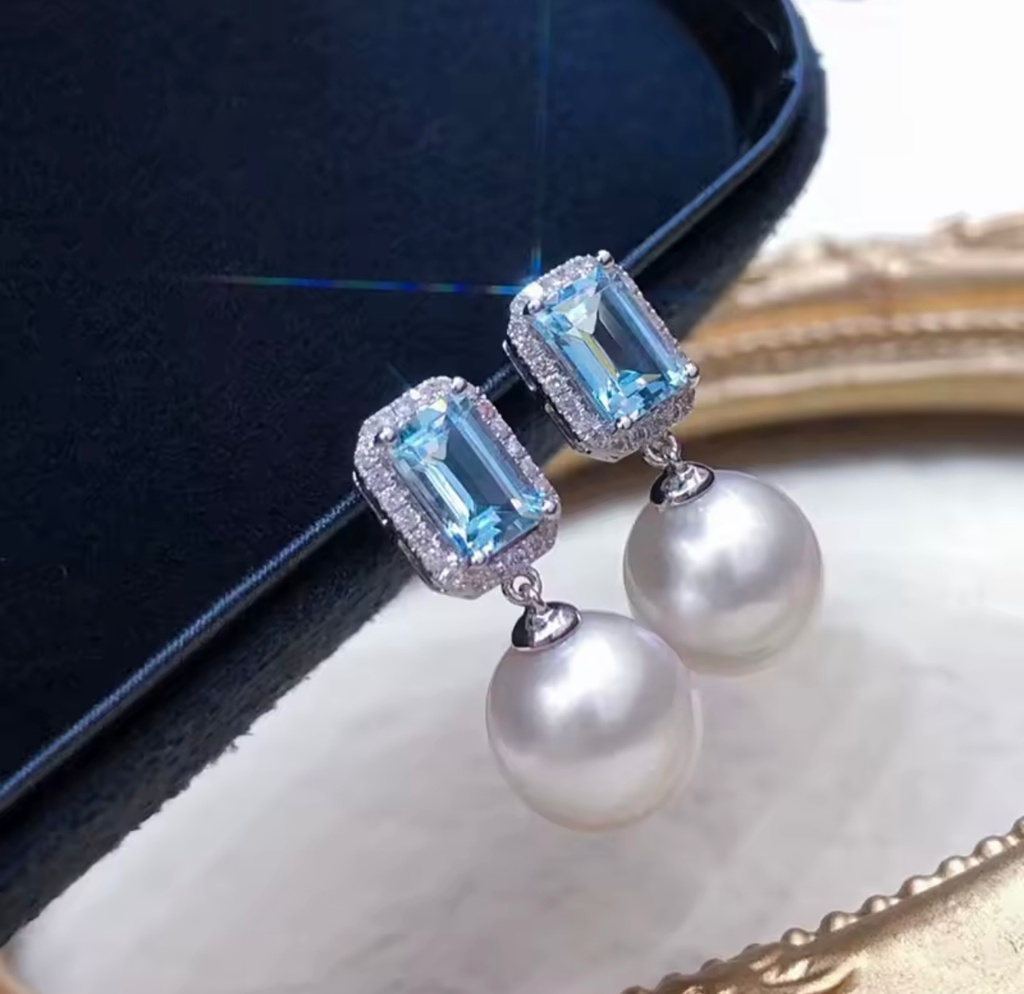 Arete Agua Perla Plata .925 con baño de rodio