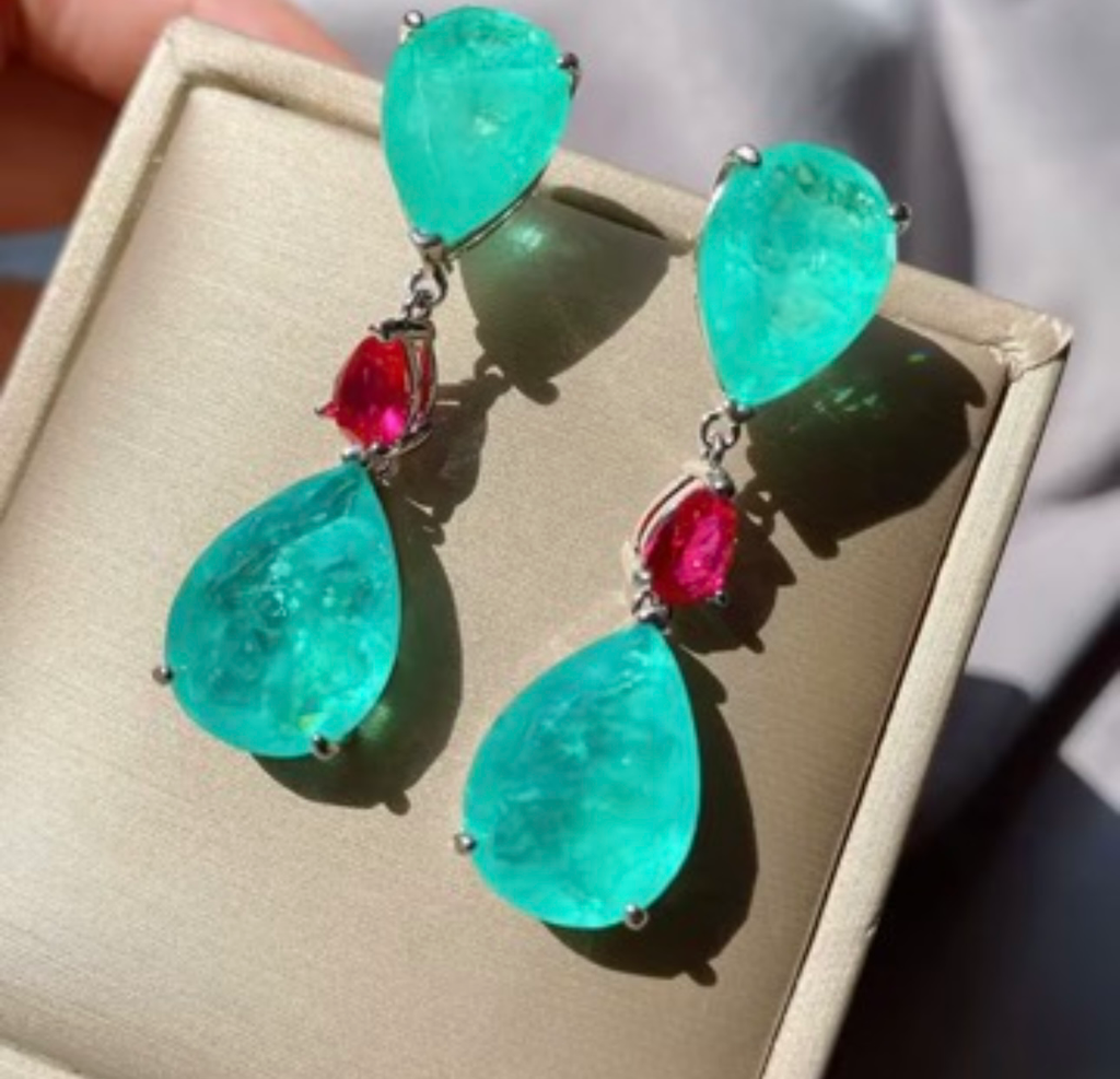 [S143] Arete Aurora Natural Turmalina Plata .925 con baño de rodio