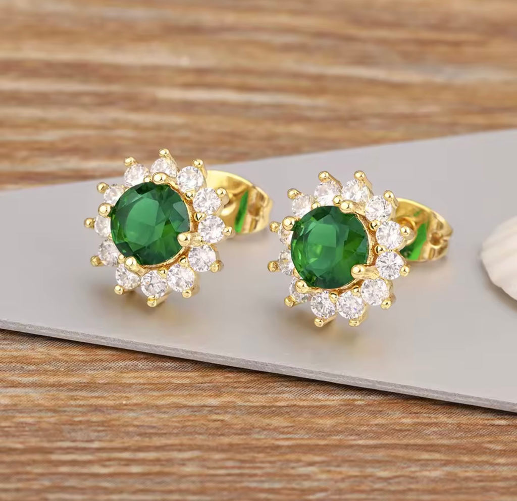 [S207] Arete Studs Eugenia Rubi Dorado Plata .925 con baño de rodio