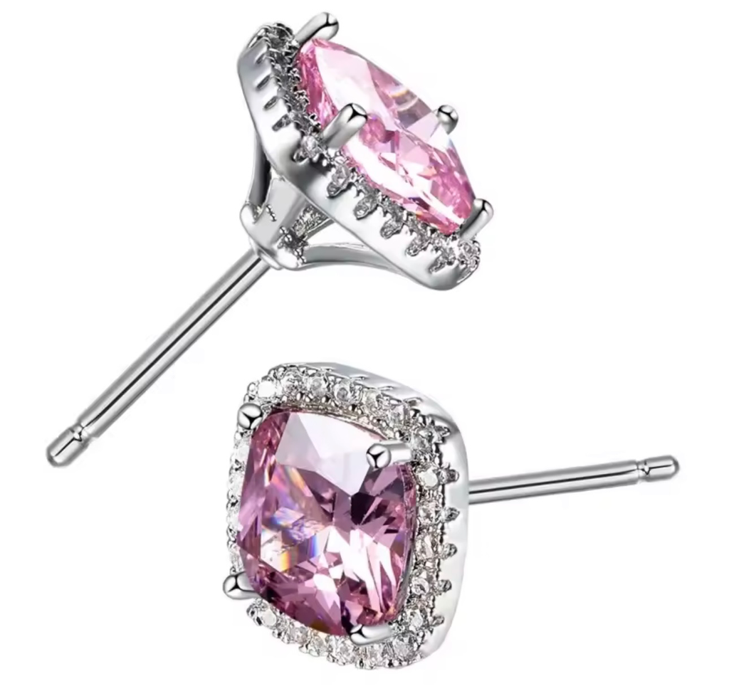 [S214] Arete Studs Carlota Magenta Plata .925 con baño de rodio