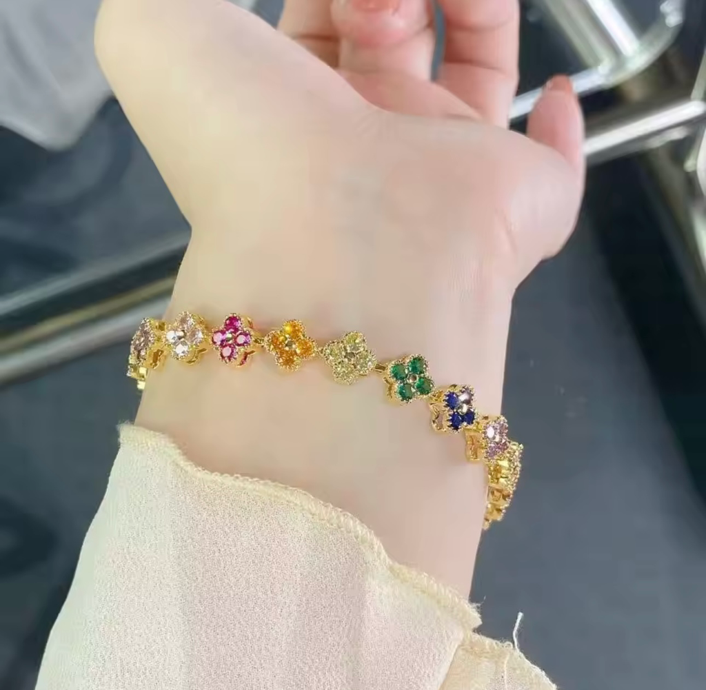 [S409] Pulsera Lilia Dorada Arcoíris Acero Inoxidable