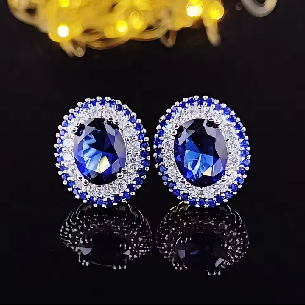 [S234] Arete Studs Priscila Zafiro Plata .925 con rodio