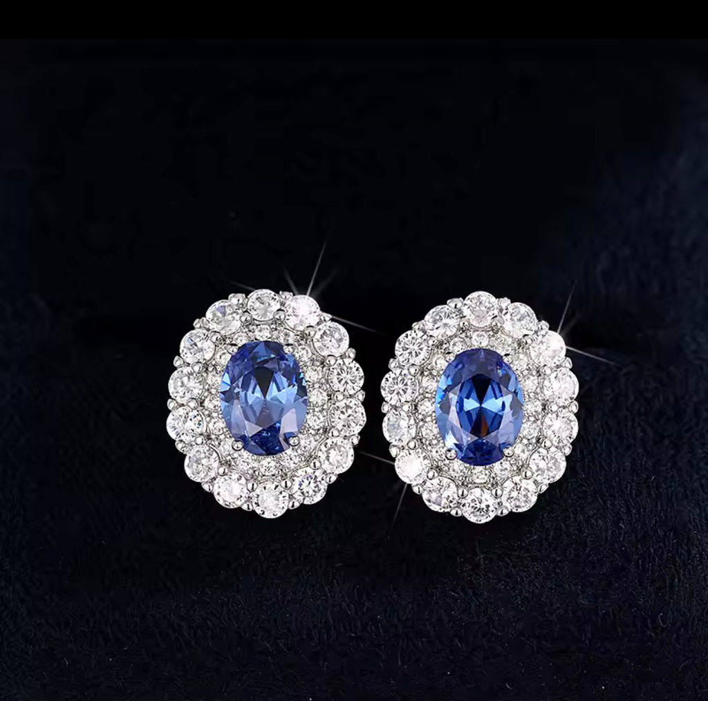 [S237] Arete Studs Lizeth Azul Plata .925 con rodio
