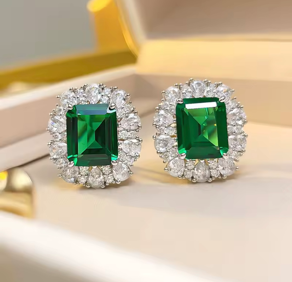 Arete Studs Valentina Esmeralda Plata .925 con rodio 