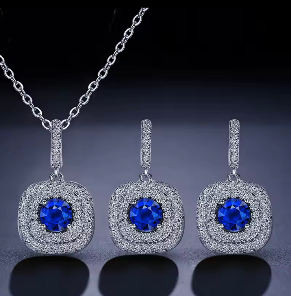 [S601] Set Emilia Zafiro Plata .925 con rodio 