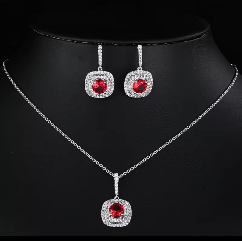 [S603] Set Emilia Rubi Plata .925 con rodio 