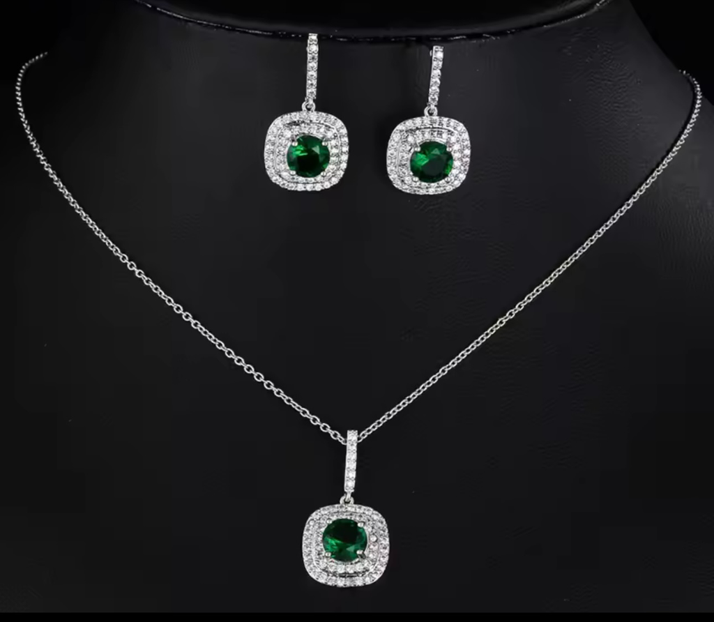 [S604] Set Emilia Esmeralda Plata .925 con rodio 