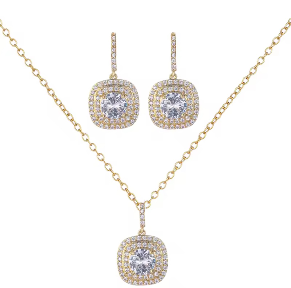 [S605] Set Emilia Dorado .925 con rodio 