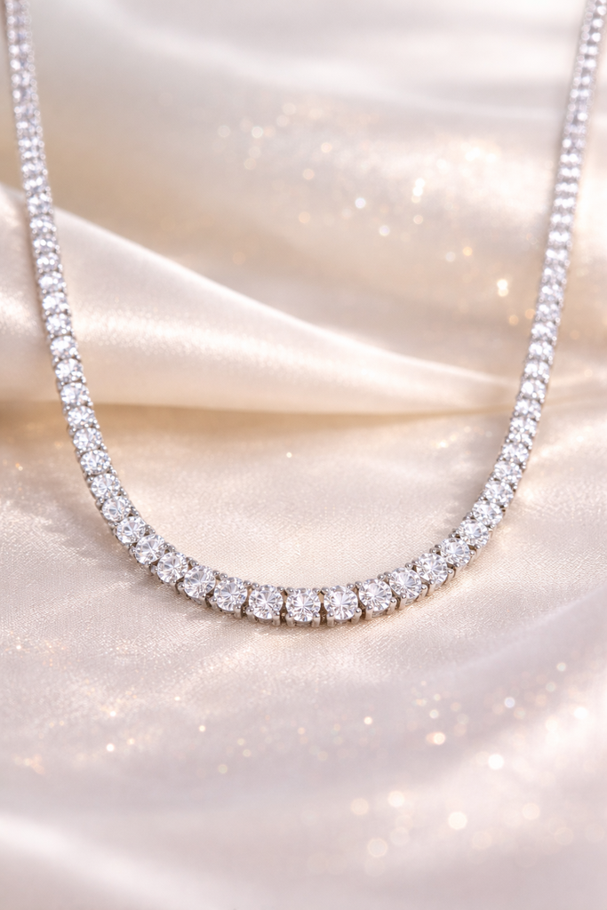 Collar de Tenis de lujo con Moissanita de 3mm 40 cm Plata .925