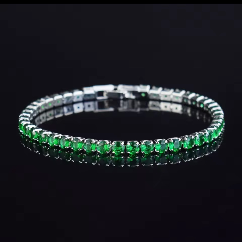 Pulsera Tennis color verde esmeralda Plata .925