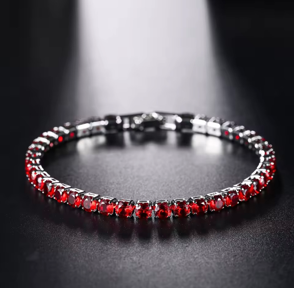 Pulsera Tennis color rojo rubi Plata .925