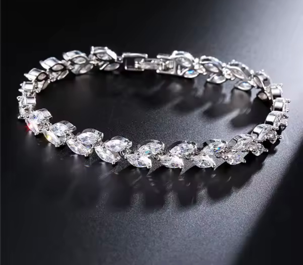 Pulsera Tennis Cristal de hojas Plata .925