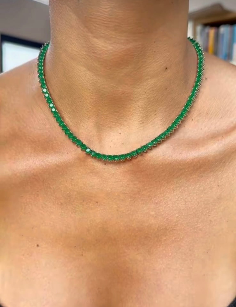 [S514.40] Collar Tennis de Emeralda de 3mm Calidad Premium con baño de Plata (40)