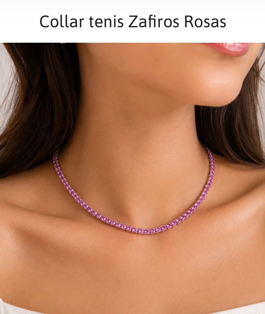 [S515.40] Collar Tennis Rosa de 3mm Calidad Premium con baño de Plata (40)