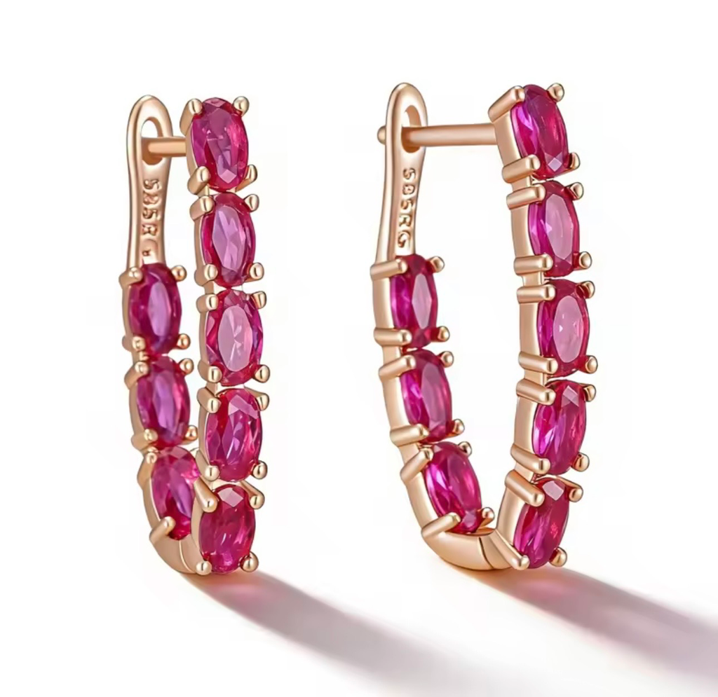 [S166] Arete Arracada Rosa Rubi de acero con baño de oro rosado