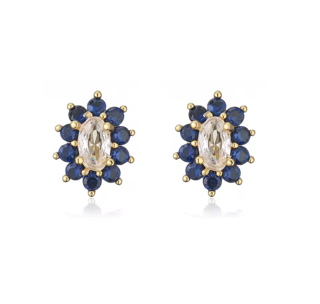 [S247] Arete Mini Studs Lía Topacio con Zafiro baño de oro